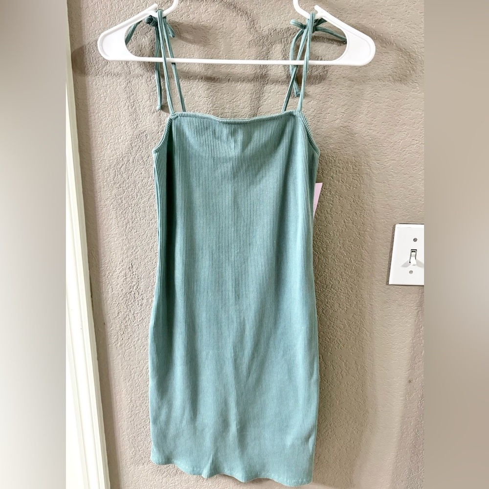 NWT Wild Fable Teal Ribbed Tie Up Mini Dress